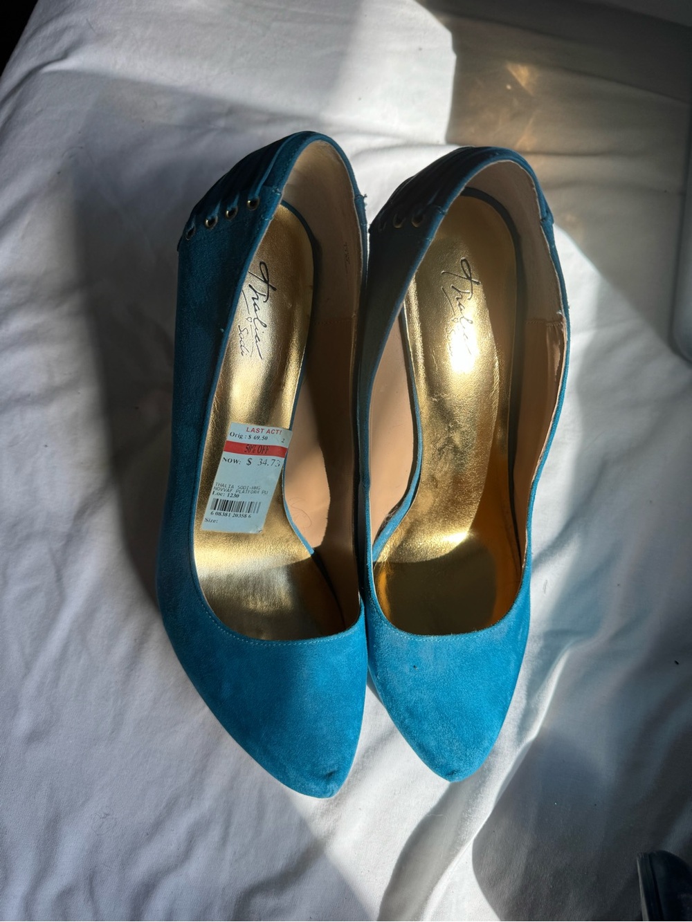 Thalian Teal Suede Pointed-Toe Pumps